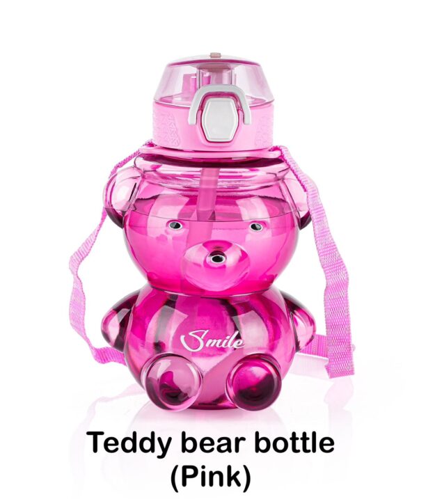 Cute Teddy Bear Shape Sipper Bottle Proof Kids' Bottle with Shoulder Strap